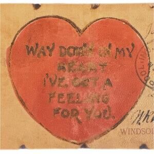Antique Ephemera 1906 Leather Postcard Humor Valentine Love Heart Posted Stamped
